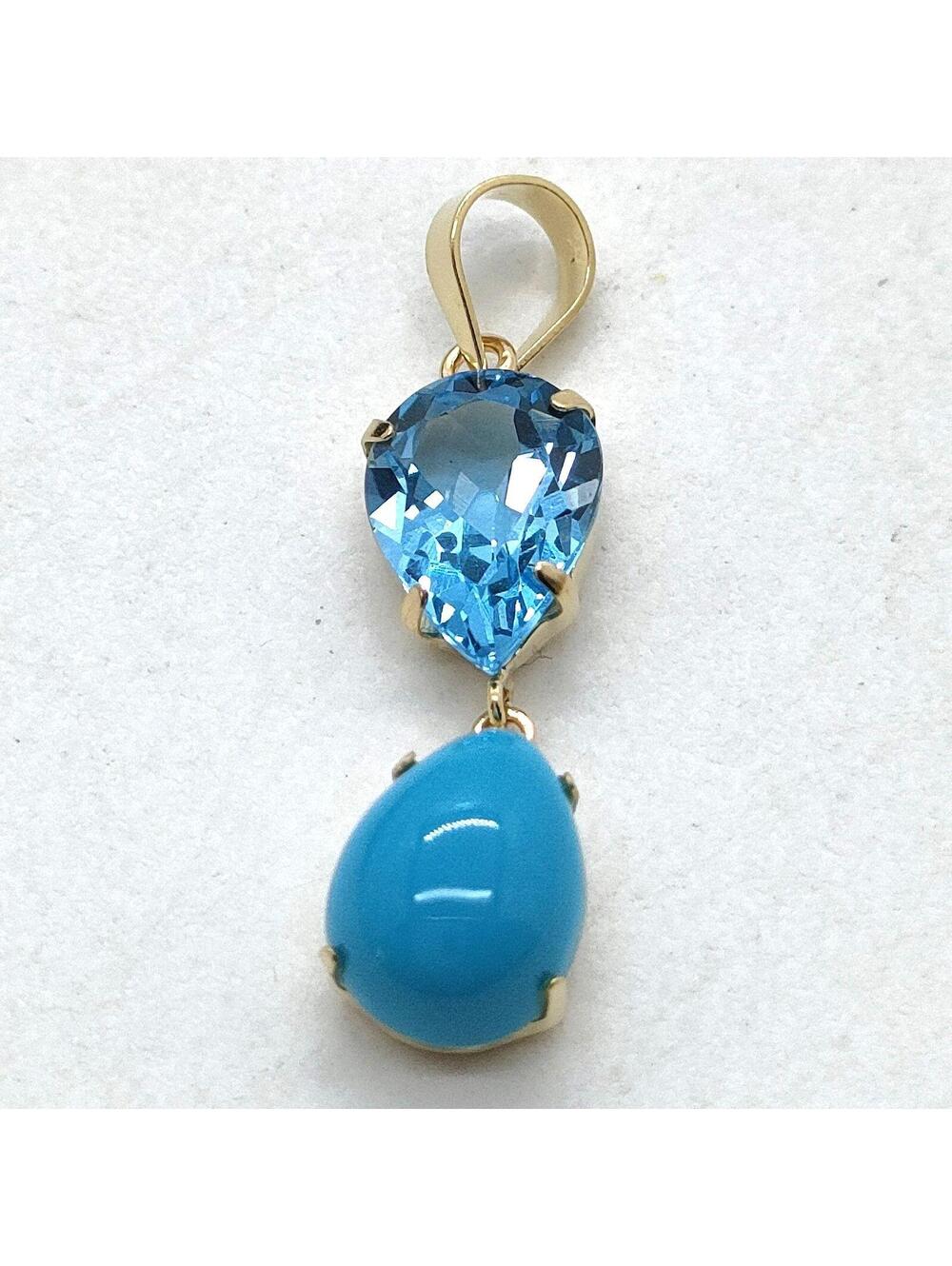 Jewelry Pendant Head Topaz & Turquois 1ct Gold 3298135